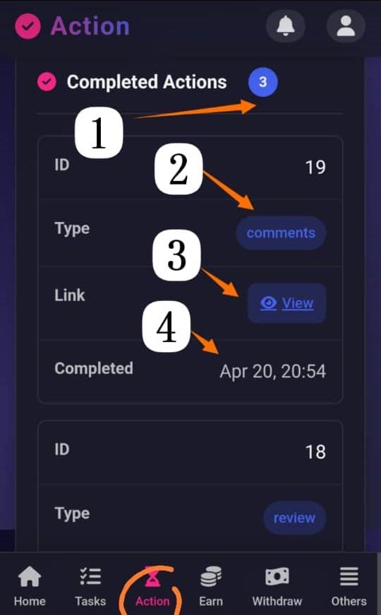 Completed Actions Interface